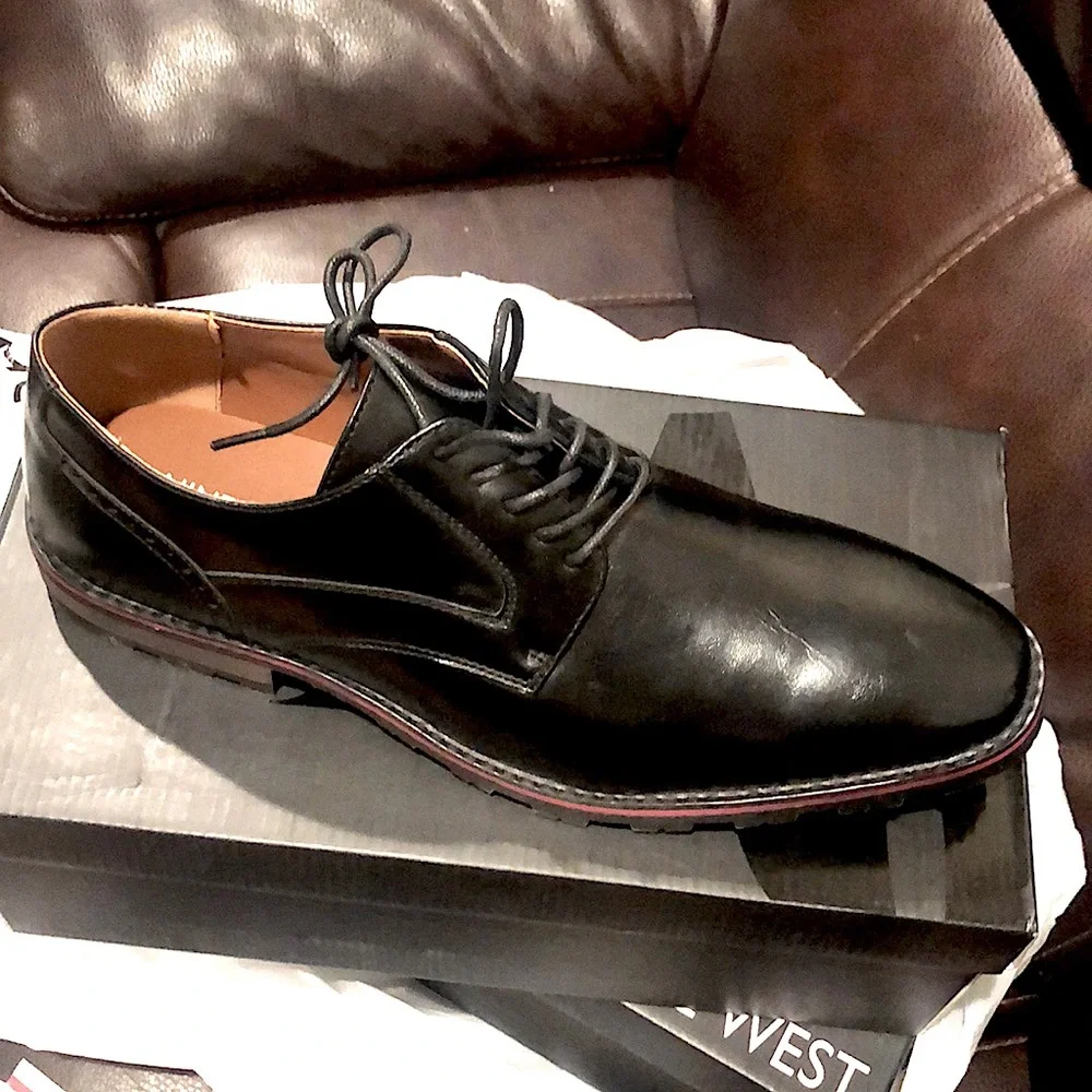 NINE WEST Larsen mens Dress Shoes Size 12 Oxford Derby Black Lace up - Picture 2 of 4